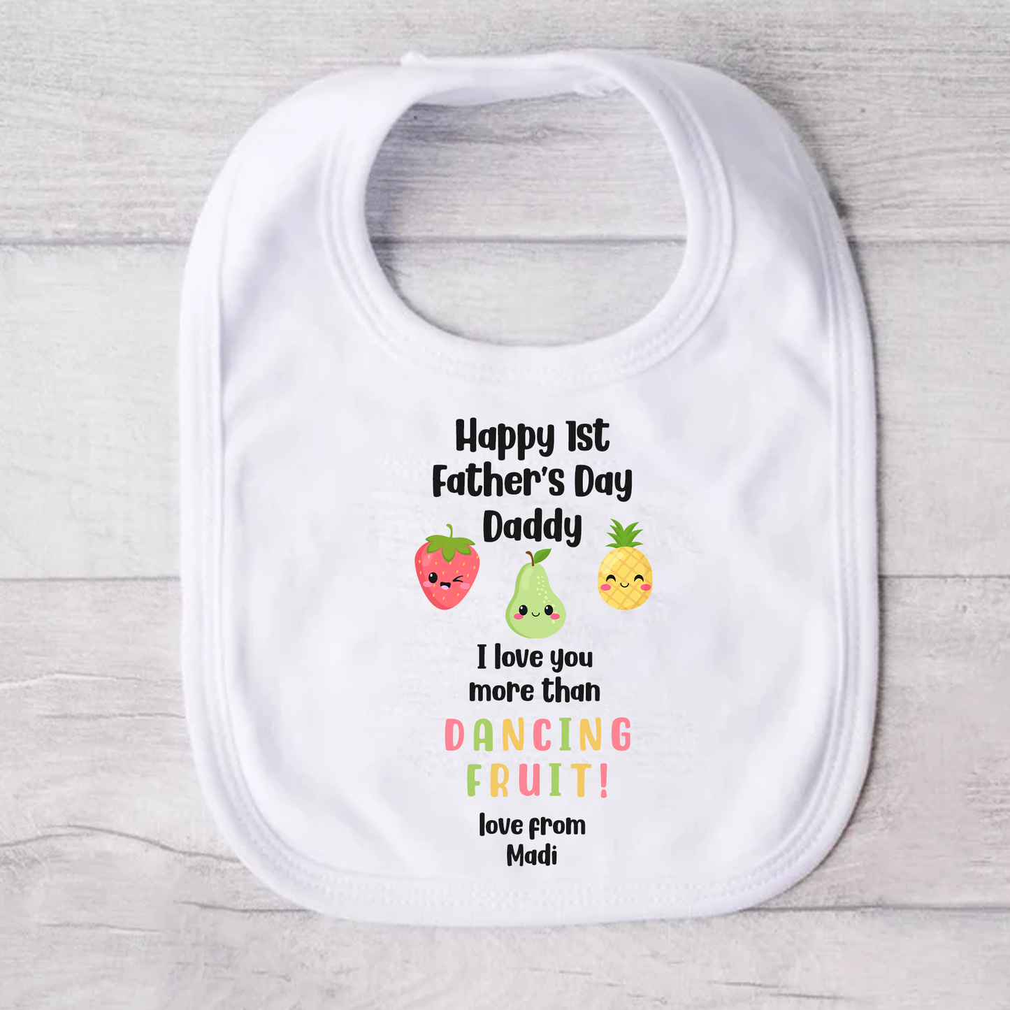 Happy 1st Father's Day Daddy - I love you more than Dancing Fruit baby onesie / sleepsuit