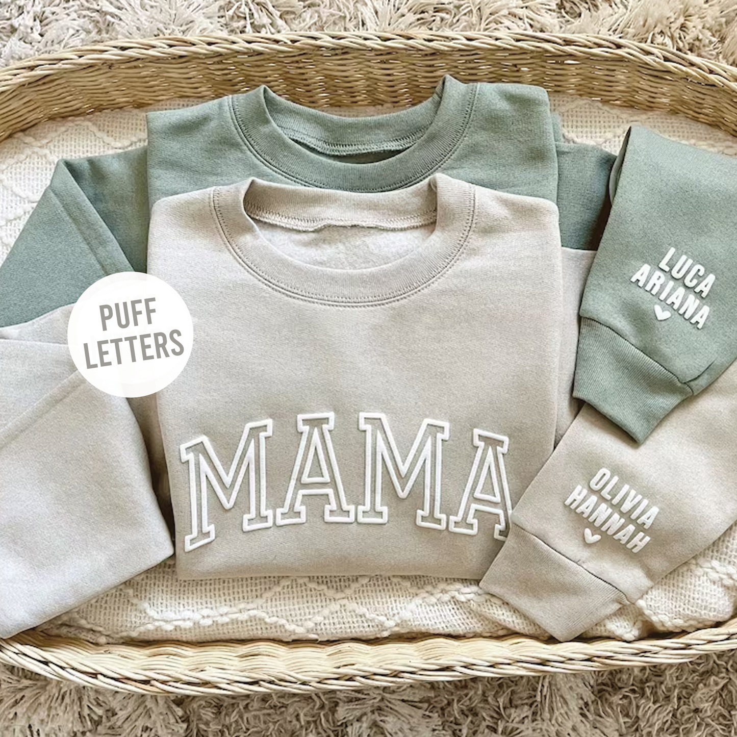 Personalized Puff Print Mama Crewneck Sweatshirt