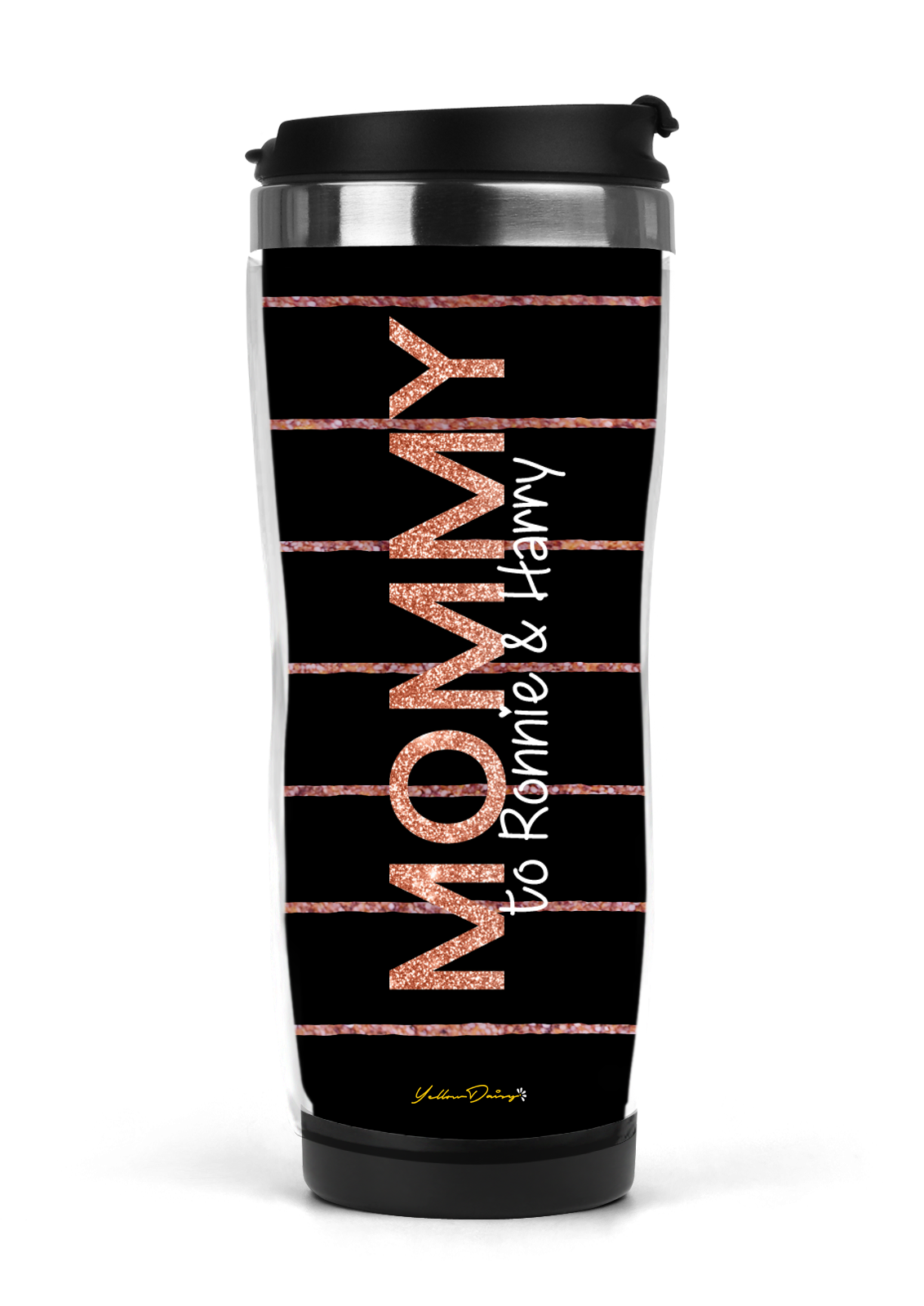 Black Glitter Design Personalized Mommy Travel Mug/Tumbler
