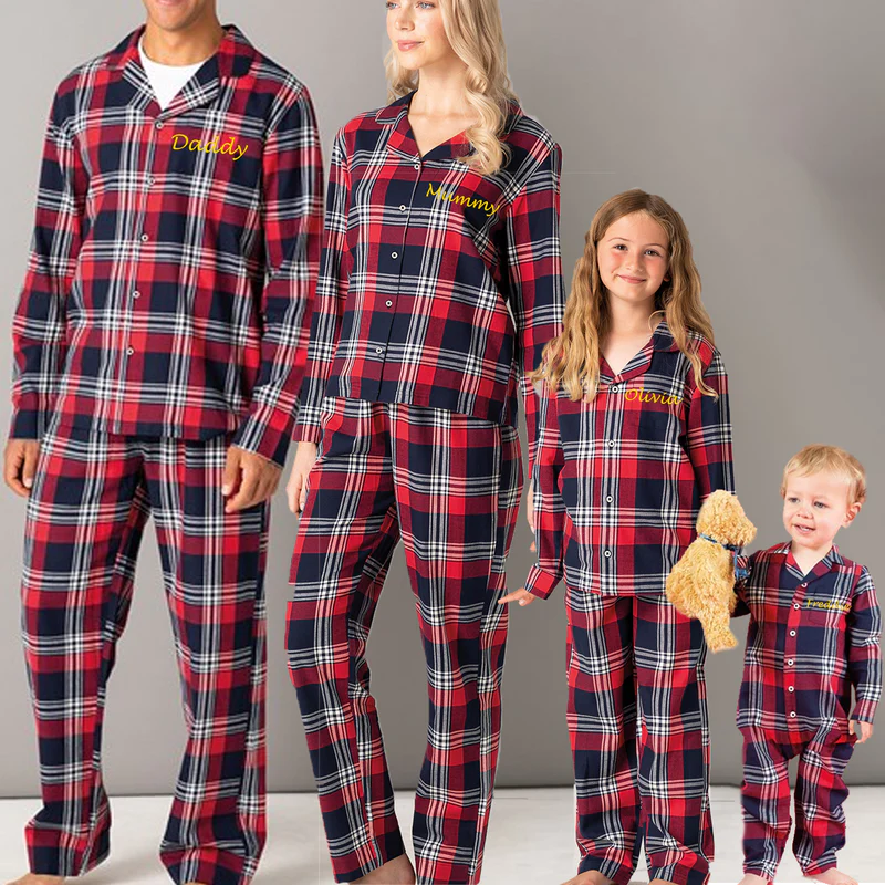 Embroidered Family Tartan Christmas Pyjamas PJs - Personalized