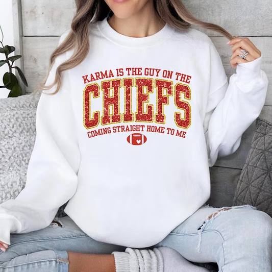 Karma is the guy on the Chiefs coming home to me Crewneck Sweatshirt Kids & Adult sizes