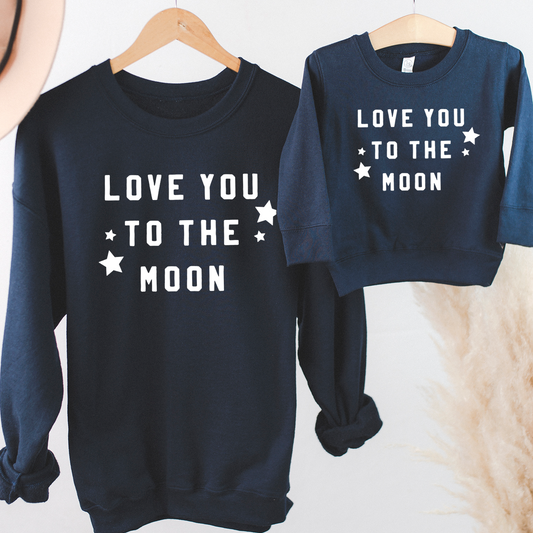 Love You To The Moon Navy Valentine's Sweatshirts - Matching