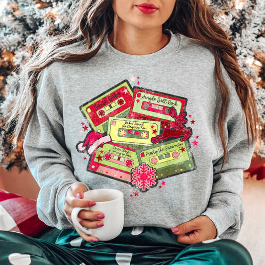 Retro Christmas Song Cassettes Sweatshirt! Kids & Adult sizes