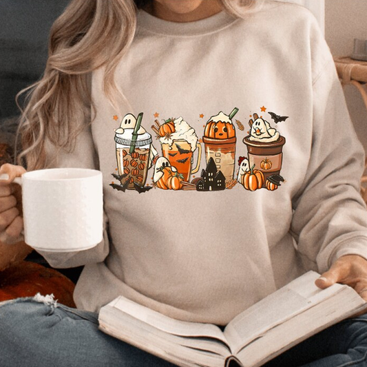 Halloween Pumpkin Coffees Design Sweatshirt - Kids & Adult sizes