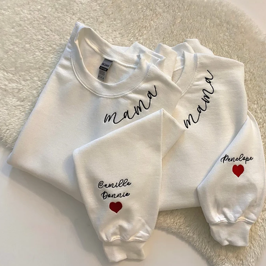 Personalized Mama Neck Sweatshirt with the Kids Names on sleeves!