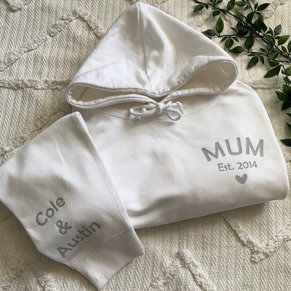 Personalised Mama Est Hoodie with Sleeve Print