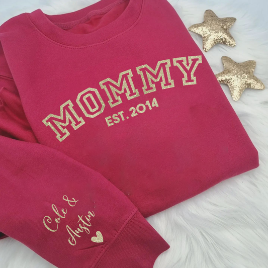 Personalized Mama Festive Sweatshirt with the Kids Names on sleeves!