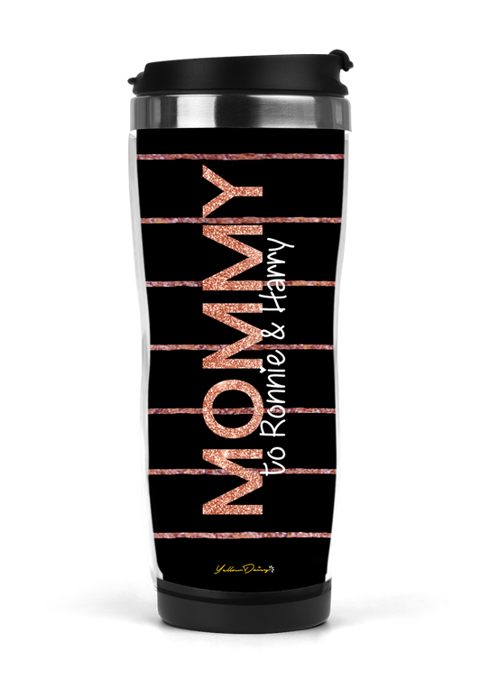 Black Glitter Design Personalized Mommy Travel Mug/Tumbler