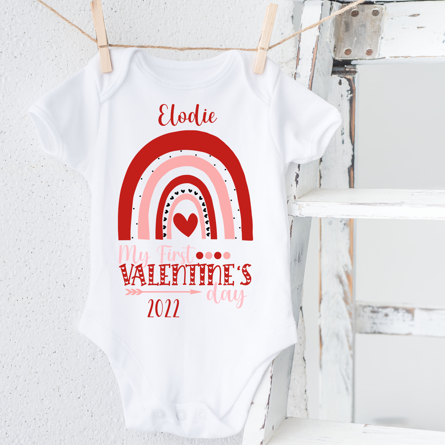 My First Valentine's Day Rainbow Design - Personalized Baby Onesie