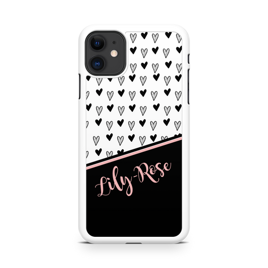 Sketched Hearts Print Personalized Name Phone Case