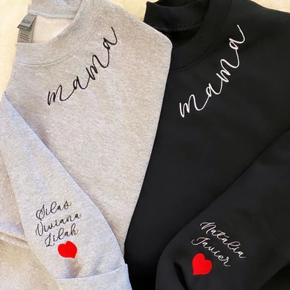 Personalized Mama Neck Sweatshirt with the Kids Names on sleeves!